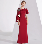 cape-sleeve column dress with floral appliqué – LORIEN