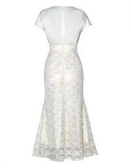 short-sleeve midi dress with floral applique and lace skirt – MAIA