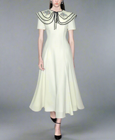 short-sleeve A-line dress with embroidered cape collar – VIOLETTA