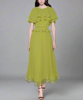 pleated midi dress with layered ruffle bodice – ORABELLE