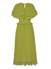 pleated midi dress with layered ruffle bodice – ORABELLE