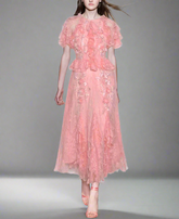 short-sleeve lace dress with ruffle peplum – CANDY