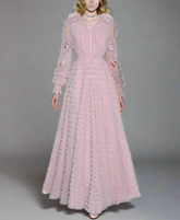 pleated tulle gown with floral appliqué sleeves – ROSABELLE