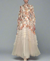high-neck floral gown with tiered tulle skirt – FIORA