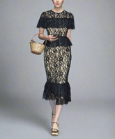 black lace midi dress with peplum waist – VITTORIA