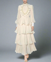 tiered ruffle gown with floral lace bib – ALMA