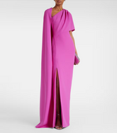 one-shoulder gown with draped cape and front slit – FUCHEN