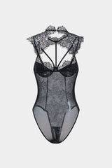 Mesh Lace Cut Out Bustier Sleeveless Bodysuit