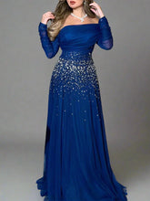 Off-shoulder tulle gown with crystal embellishments – STELLARA