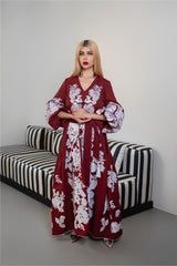 Embroidered Maxi Dress with Ruffled Sleeves – BORDEAUX