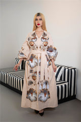 Embroidered Maxi Dress with Neutral Tones – SIENNA