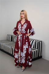 Embroidered Maxi Dress with Ruffled Sleeves – BORDEAUX
