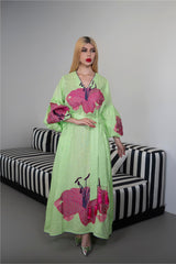 Embroidered Maxi Dress with Floral Accents – LIME