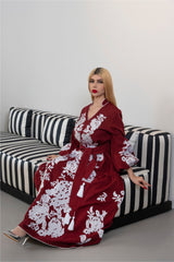 Embroidered Maxi Dress with Ruffled Sleeves – BORDEAUX
