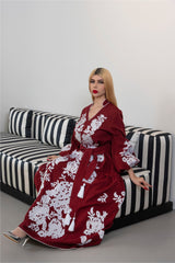 Embroidered Maxi Dress with Ruffled Sleeves – BORDEAUX