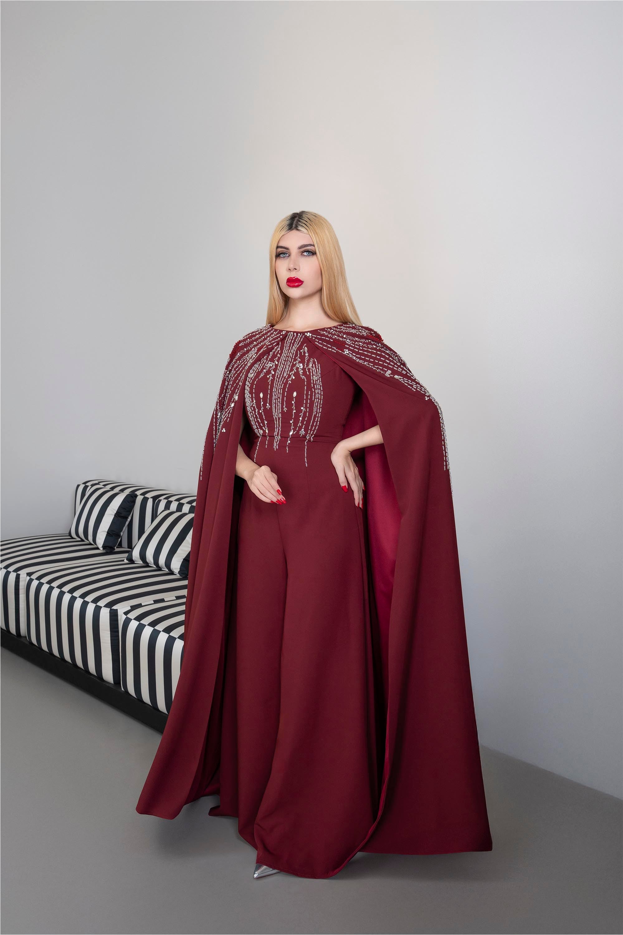 Embellished Jumpsuit with Flowing Cape – RUBY