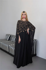 Embellished Chiffon Dress with Flowing Sleeves - Margaret