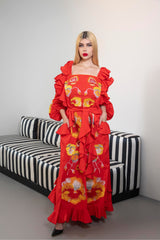Off-Shoulder Ruffled Maxi Dress with Embroidery – FLAMENCA