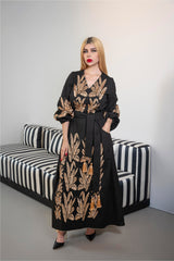 Embroidered Maxi Dress with Tassel Belt – MIDNIGHT
