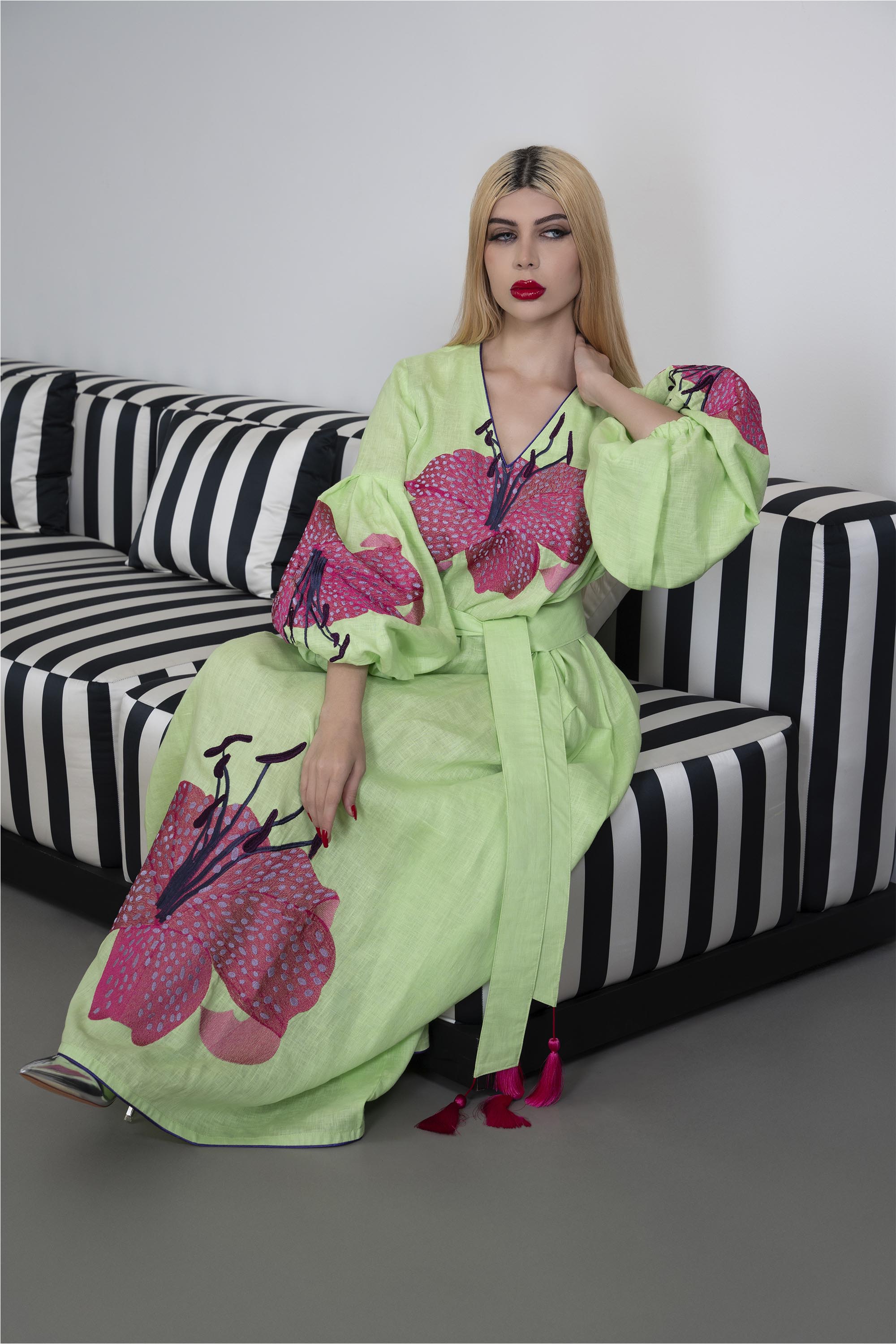 Embroidered Maxi Dress with Floral Accents – LIME