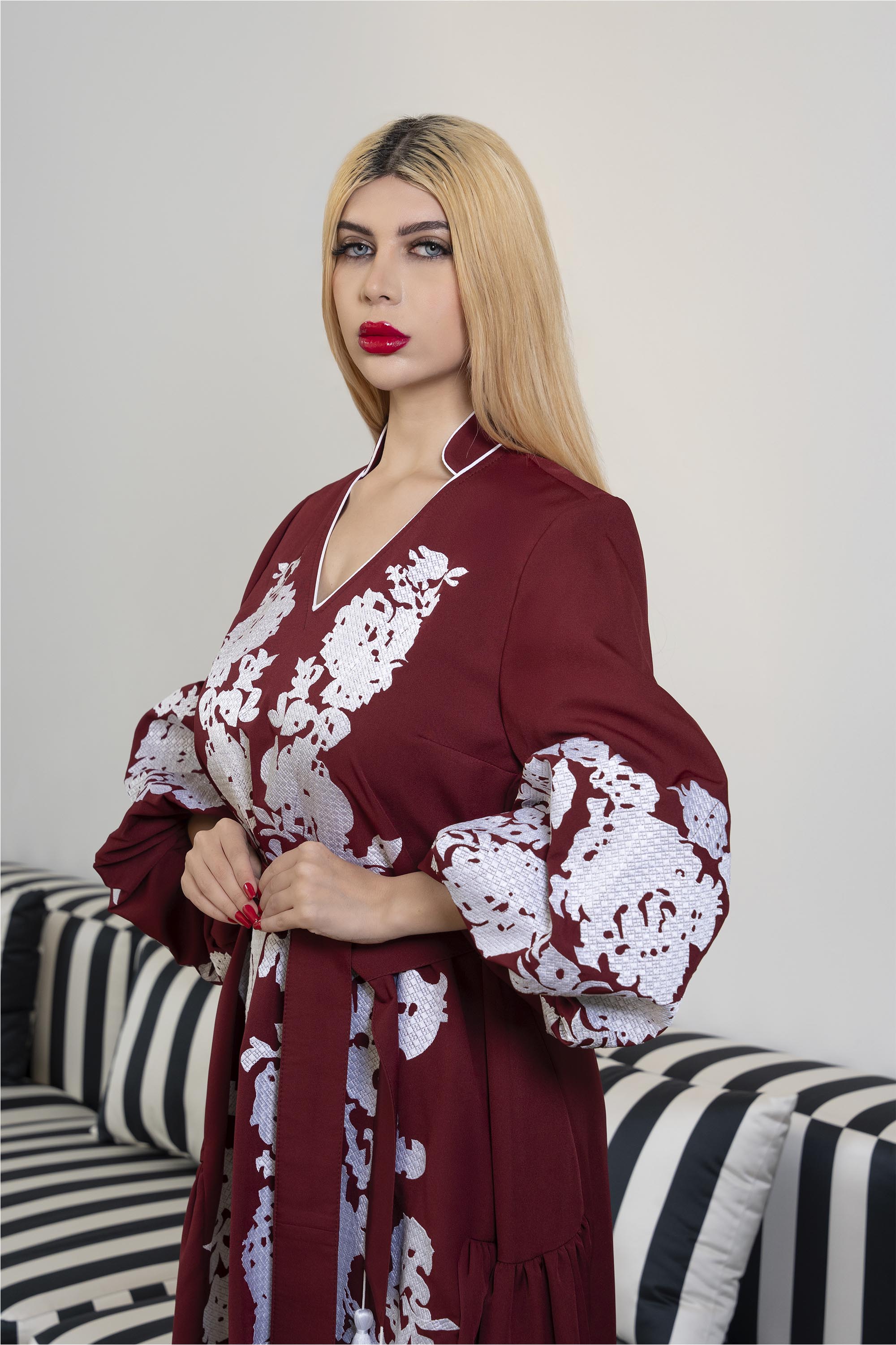 Embroidered Maxi Dress with Ruffled Sleeves – BORDEAUX