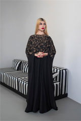 Embellished Chiffon Dress with Flowing Sleeves - Margaret