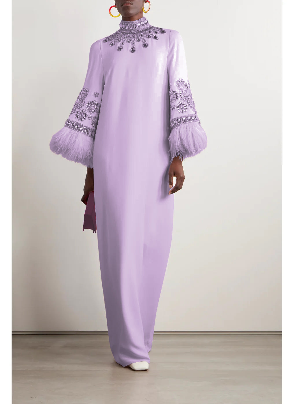 embellished-feather cuff kaftan – Zykeria