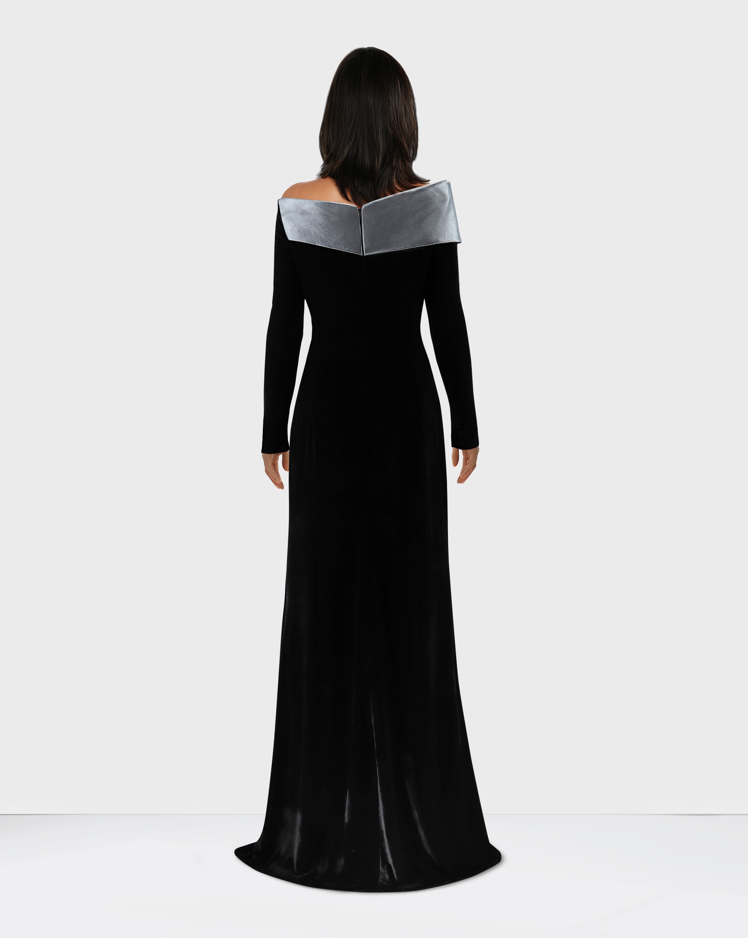Black column dress with silver structured collar-Sonah