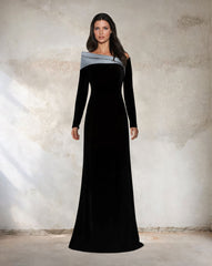 Black column dress with silver structured collar-Sonah