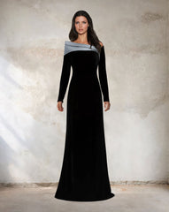 Black column dress with silver structured collar-Sonah