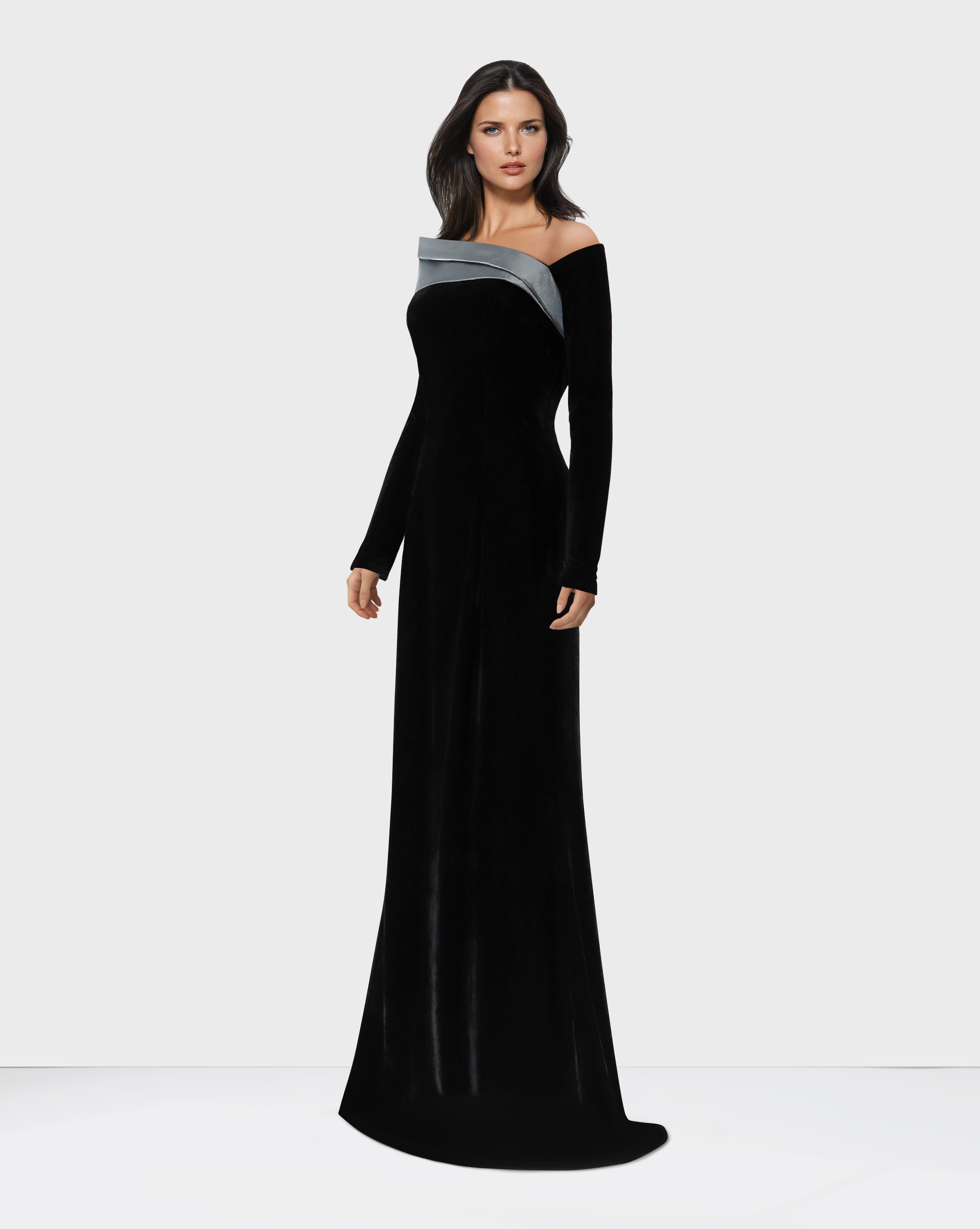 Black column dress with silver structured collar-Sonah