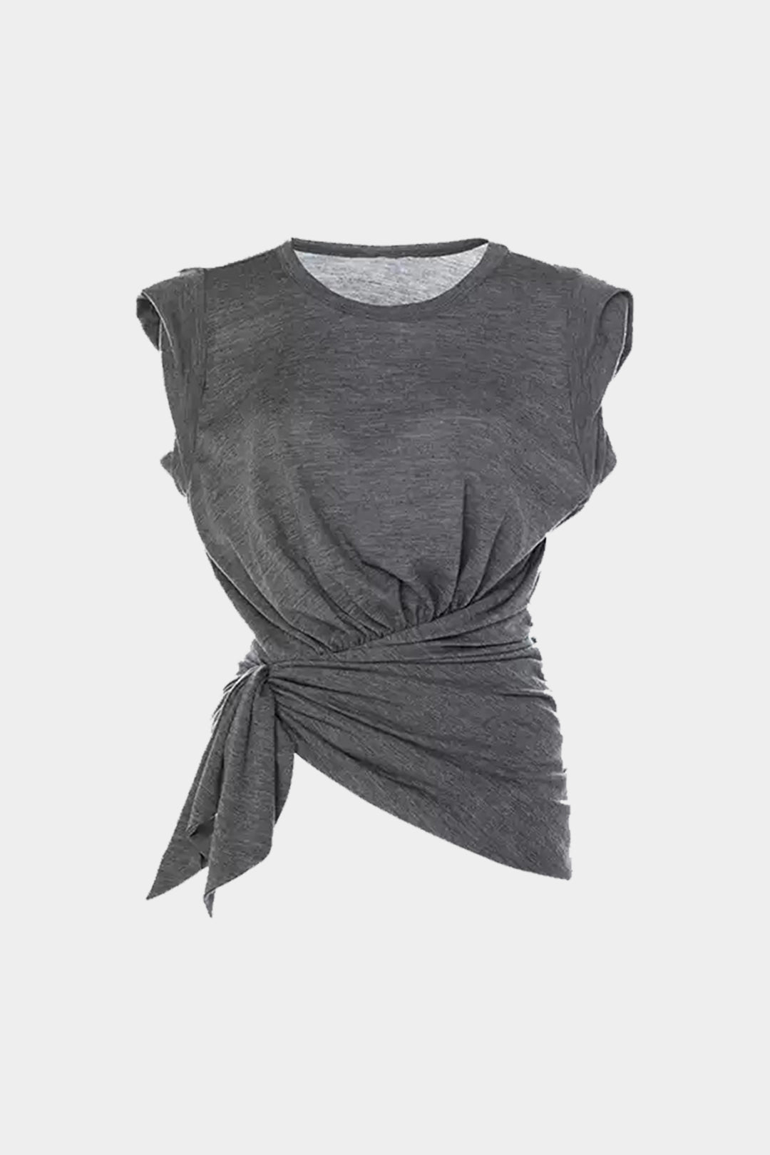 Ruched Asymmetrical Tie Knot T-Shirt