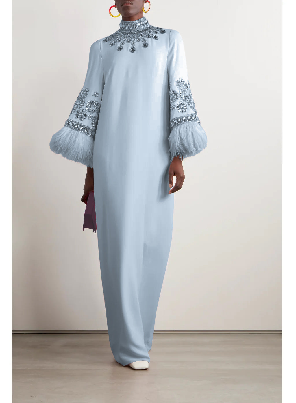 embellished-feather cuff kaftan – Zykeria