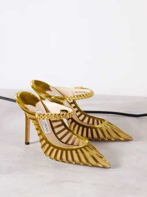 gold velvet slingback heels with crystal embellished strap – AMAALI