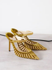 gold velvet slingback heels with crystal embellished strap – AMAALI