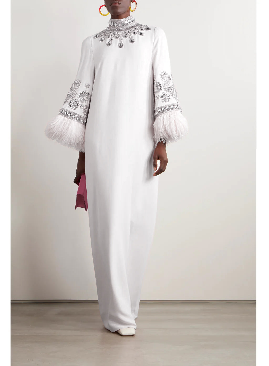 embellished-feather cuff kaftan – Zykeria