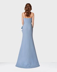 Strapless sky blue dress with 3d flowers -Zhavia