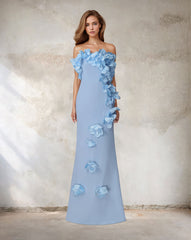 Strapless sky blue dress with 3d flowers -Zhavia