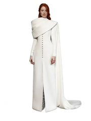 Draped shoulder button-front gown – ileno
