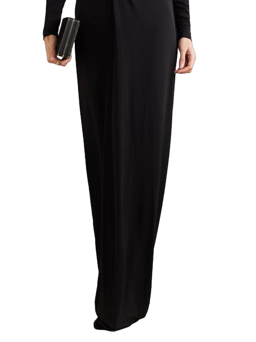 Plunging tuxedo gown with gathered waist – Zaydee