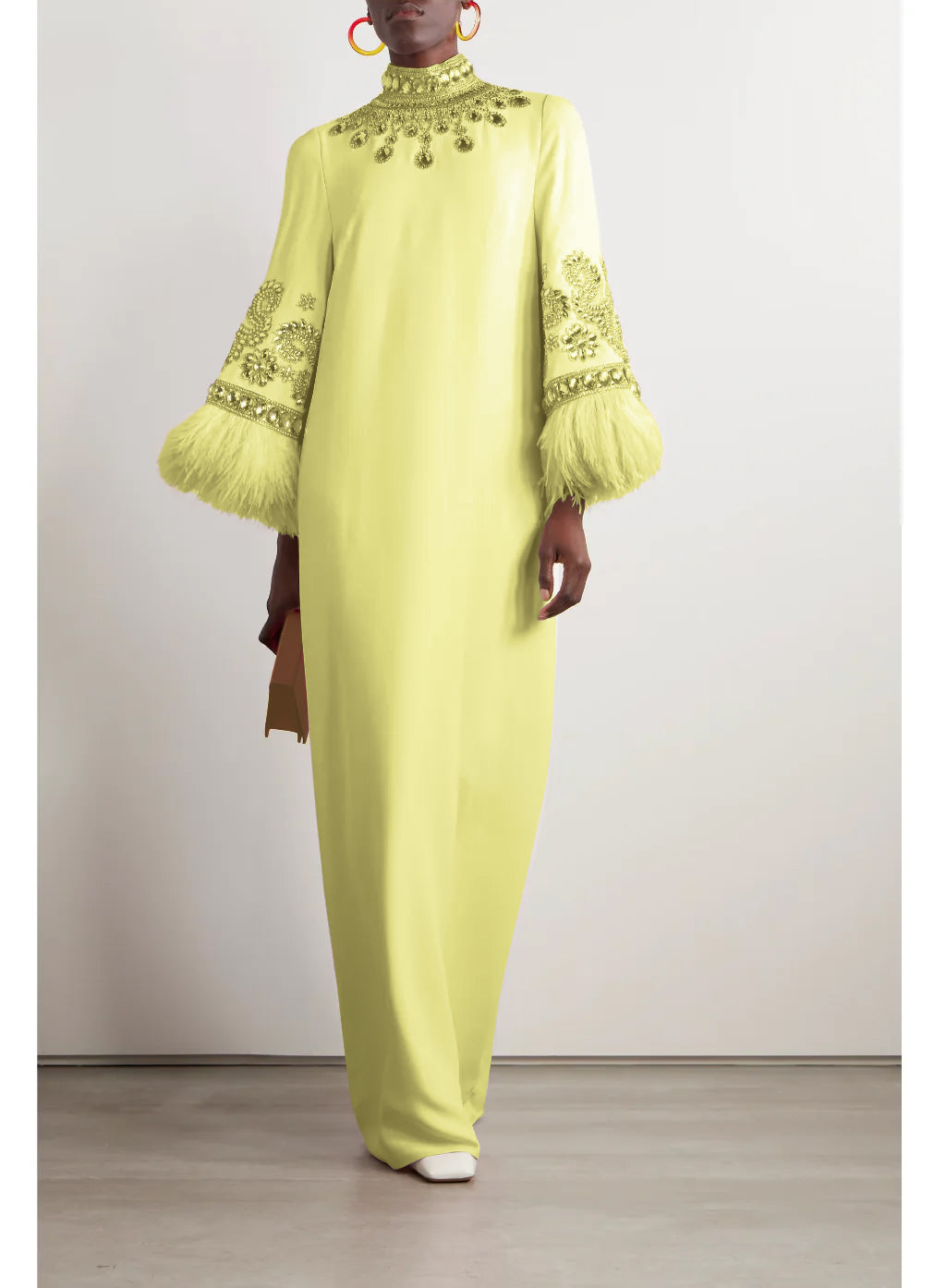 embellished-feather cuff kaftan – Zykeria