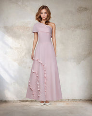 Shoulder off a line dress with ruffles -Roltha