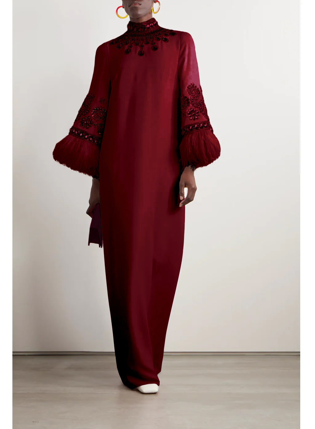 embellished-feather cuff kaftan – Zykeria