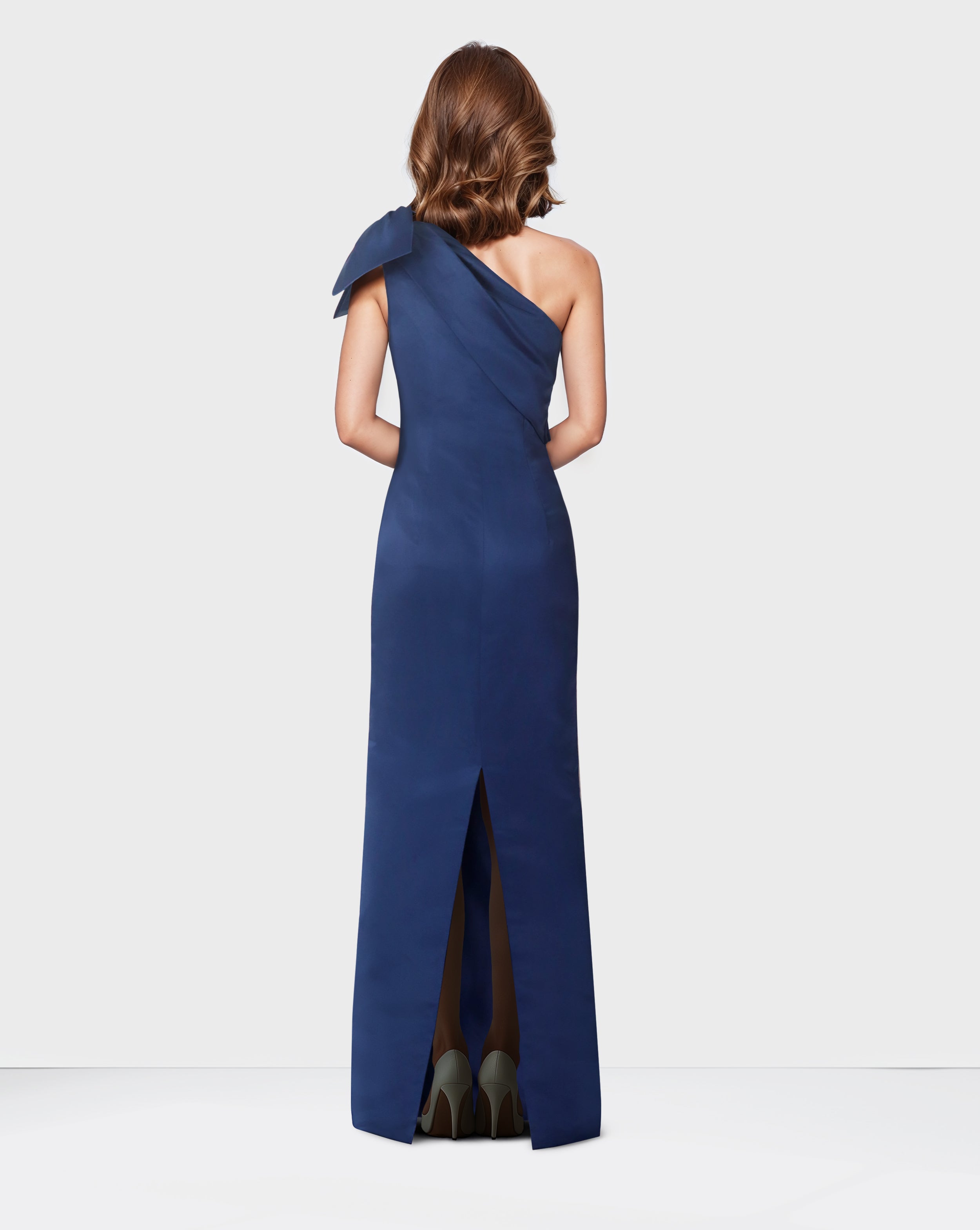 Blue column dress with shoulder bow -Zulaika