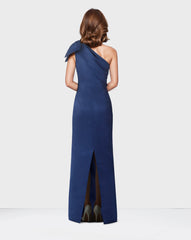 Blue column dress with shoulder bow -Zulaika