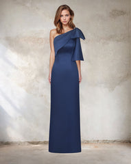Blue column dress with shoulder bow -Zulaika