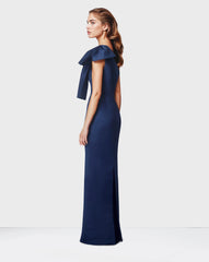 Blue column dress with shoulder bow -Zulaika