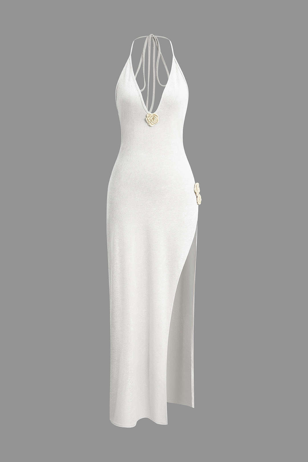 3D Floral V-Neck Backless Slit Maxi Dress
