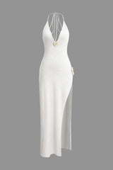 3D Floral V-Neck Backless Slit Maxi Dress
