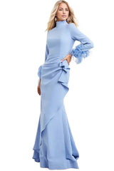 Feather-cuff draped gown – Nules